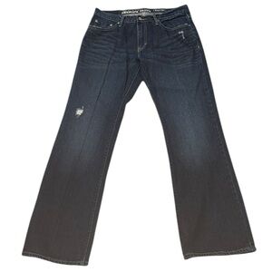 Old Navy Premium Denim Bootcut Jeans Dark Blue Distressed 100% Cotton 32x33